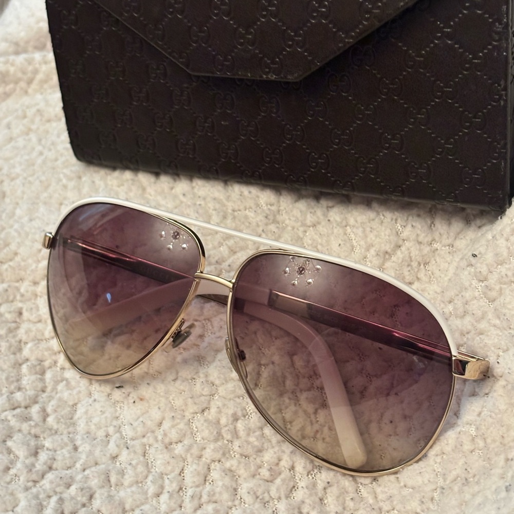 Gucci Gold and White Aviator Sunglasses